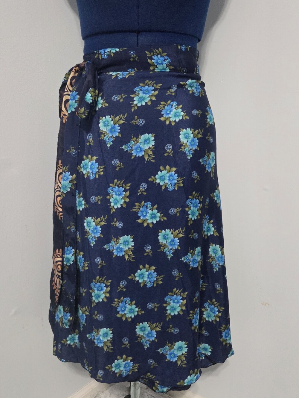 Blue Reversible Floral Wrap Skirt Size M